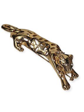 Marked LR Gold Tone Lion Cat Tiger Animal Large Pin Brooch Jewelry Large VTG
